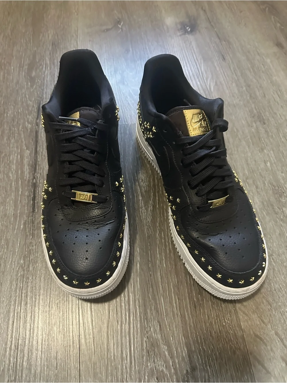Nike Air Force 1 07 XX GOLD Studded Black White AR0639 001 Women 11.5 Shoes